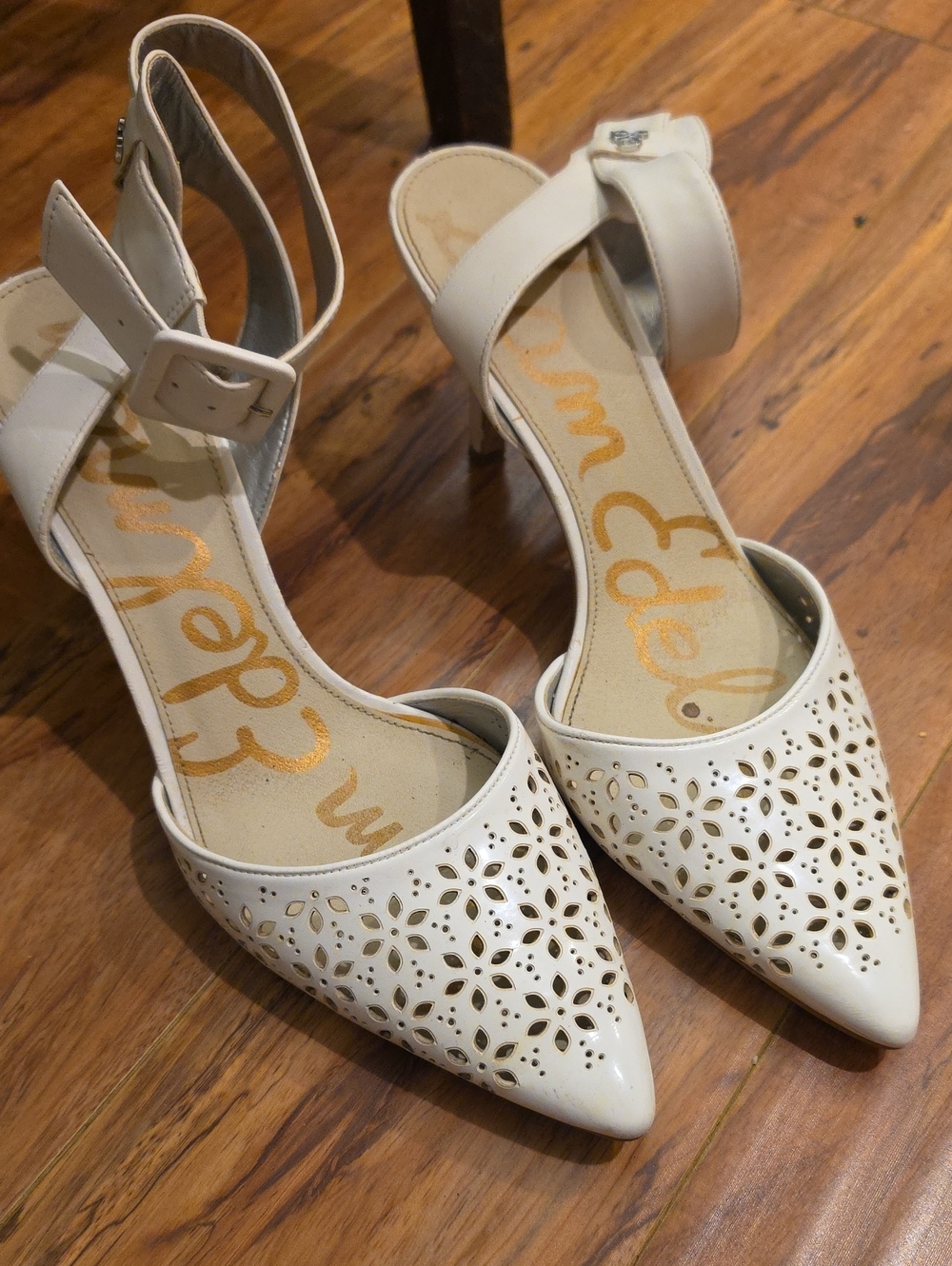 Sam Edelman White Cut Out Pointed Toe Ankle Strap Heels 10